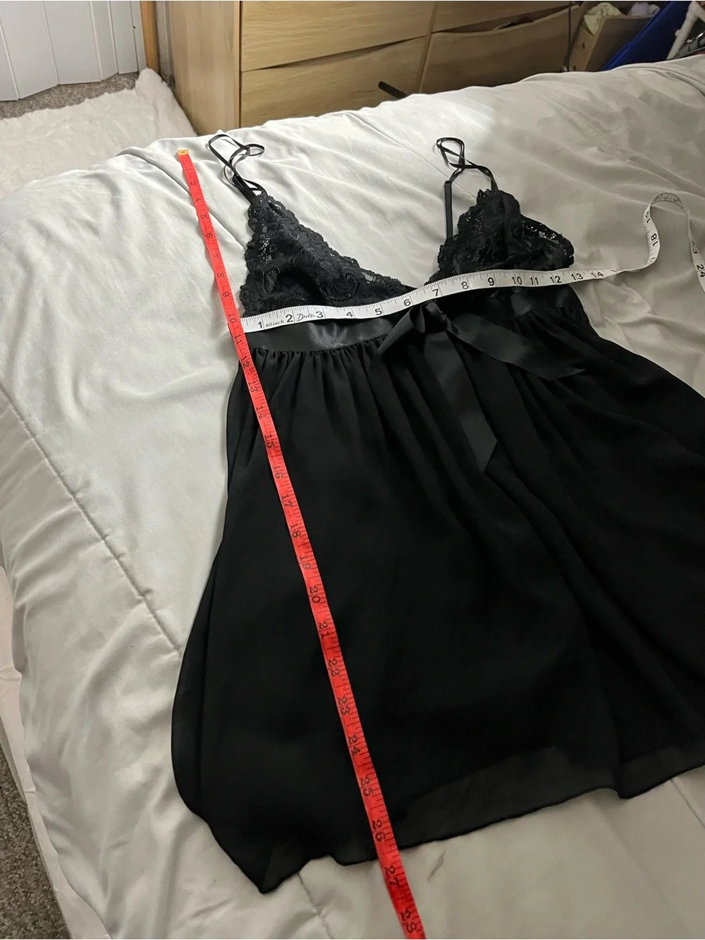 Victorias Secret M Black Lace Babydoll Slip Dress Coquette Bow Sheer Nightgown